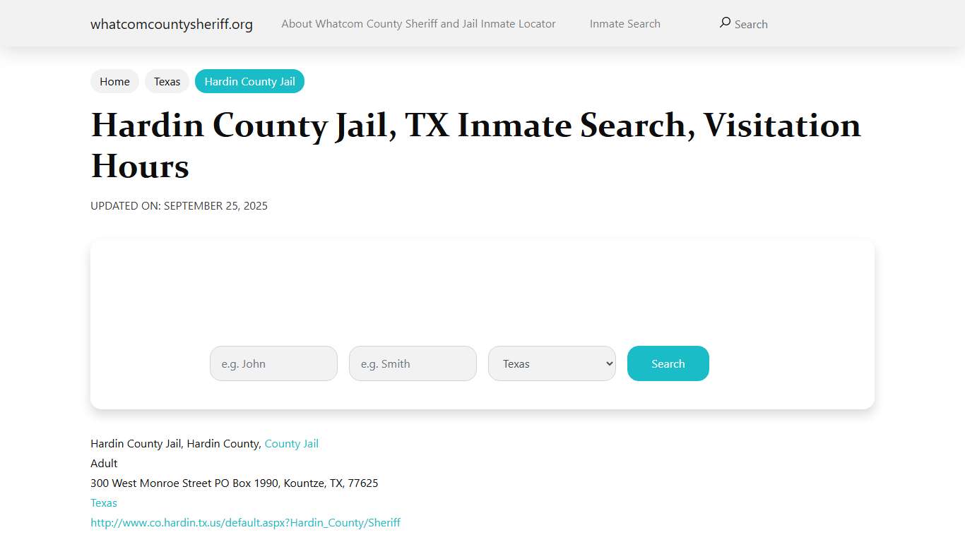 Hardin County Jail, TX Inmate Search, Visitation Hours