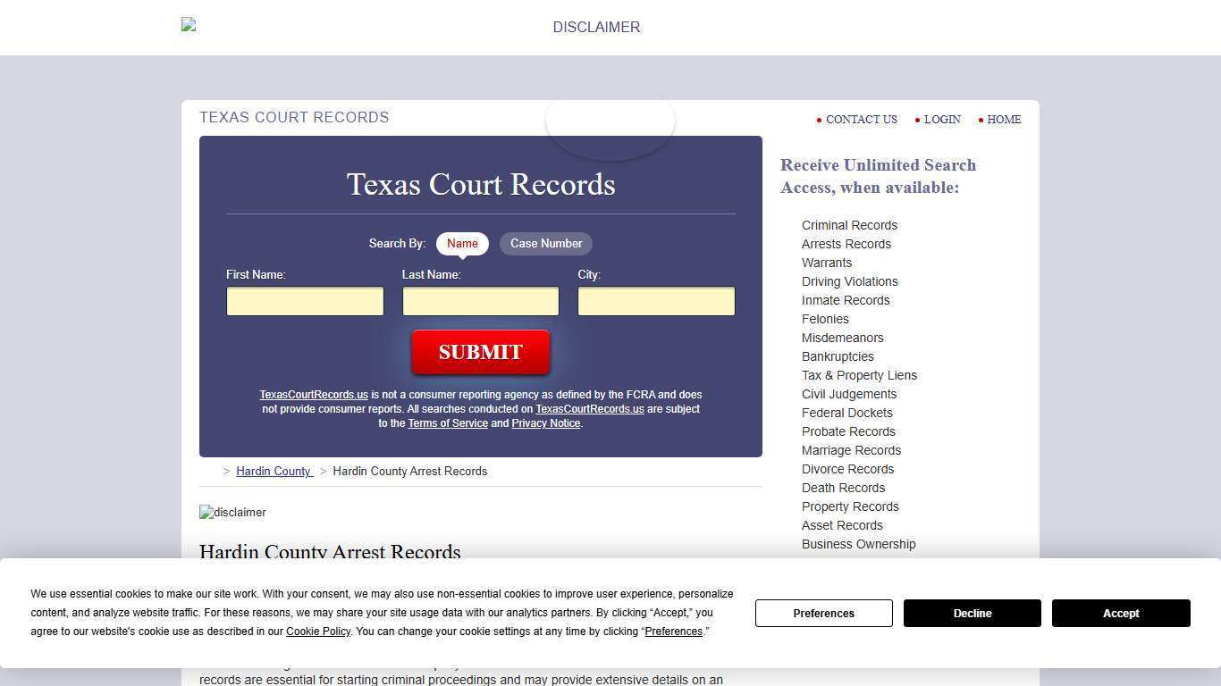 Hardin County Arrest Records | TexasCourtRecords.us